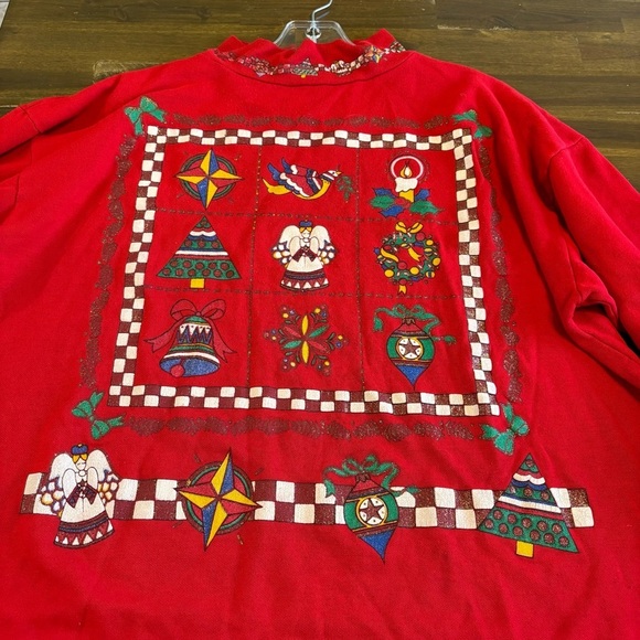 Vintage USA Nutcracker Graphic Christmas Sweater Red Holiday Bow Wreath Glitter - Picture 3 of 9